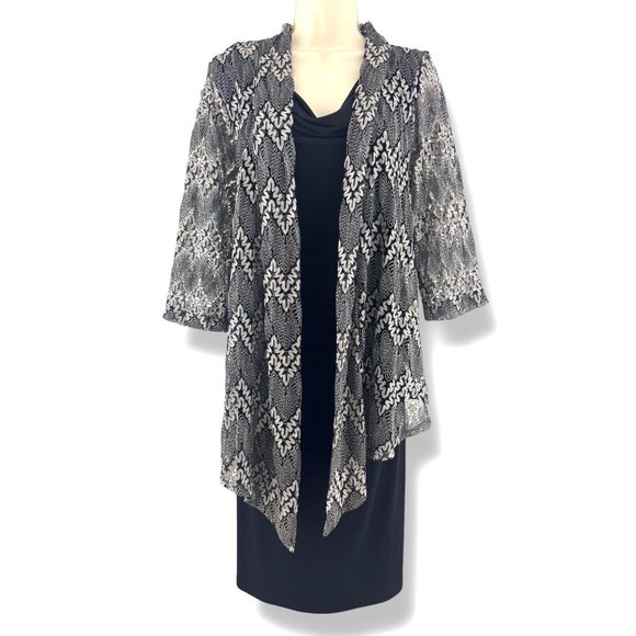 Black Silver Crocheted 1-Piece‎ Jacket Dress Size 18W 2X Mother Bride Groom Plus - Picture 1 of 9